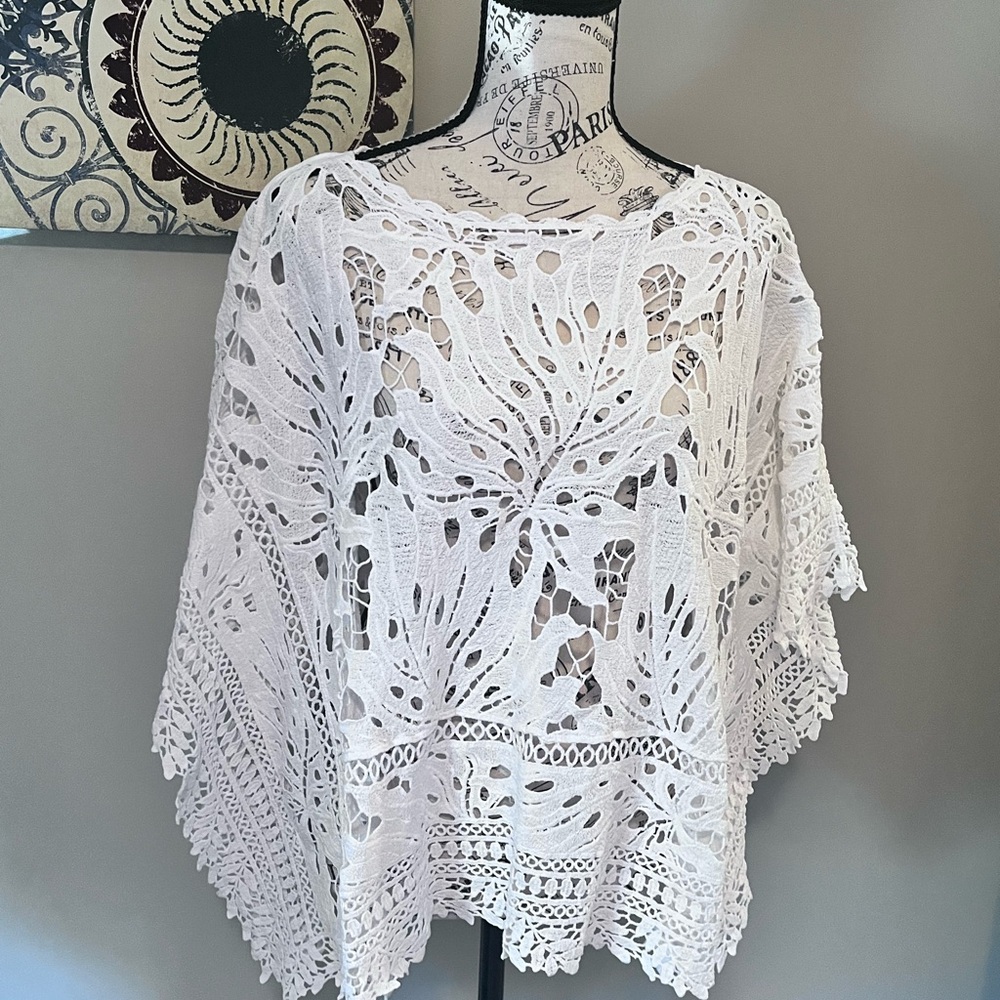 Chico's White Lace Poncho - Picture 2 of 6